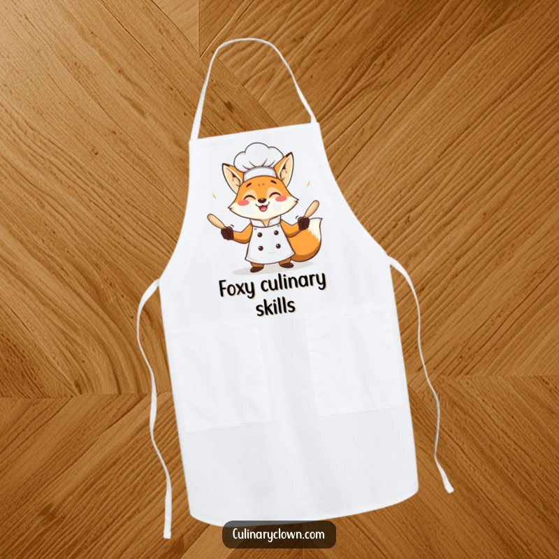 Funny fox chef juggling rolling pins with a grin, a humorous and functional kitchen apron.
