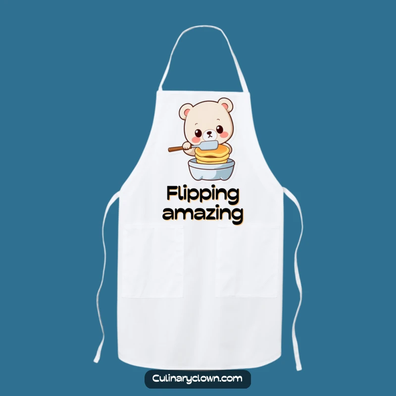 Funny Kawaii Bear Flipping Pancakes Apron - Hilarious Chef's Protective Gear
