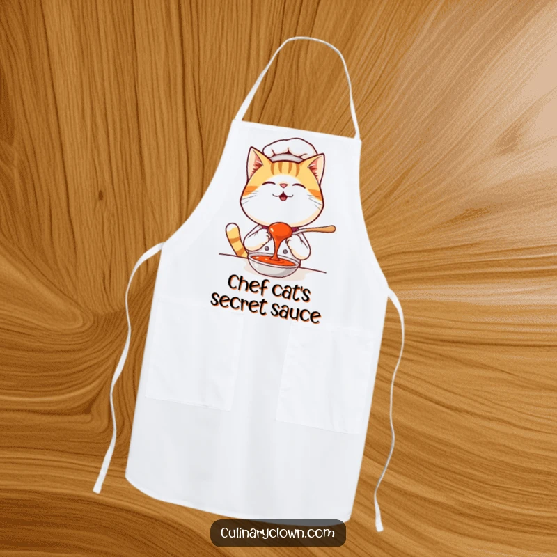 Funny Kawaii Cat Chef Apron: A giggling cat chef illustration on a chef's apron, bringing humor to cooking.