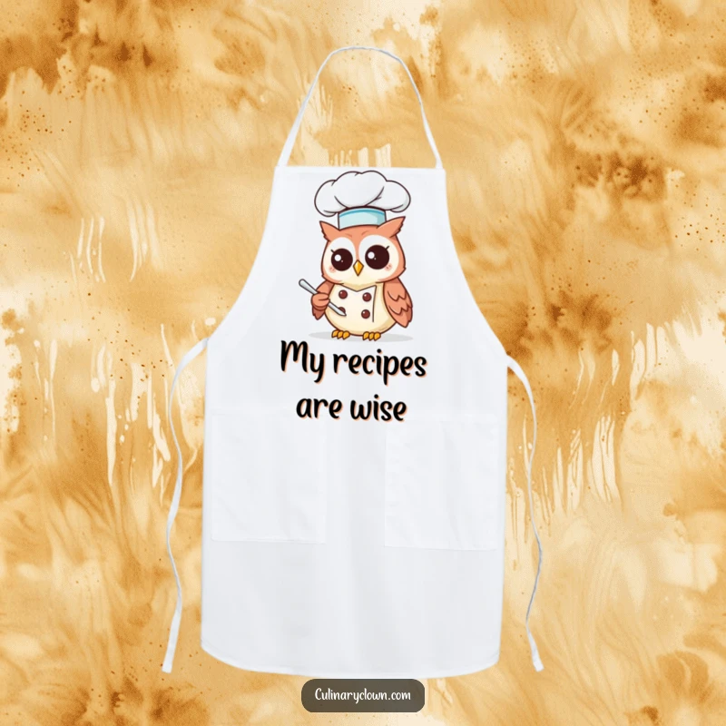 Funny Kawaii Owl Chef Apron: Cute owl chef in hat, ready to cook, great for kitchen humor.