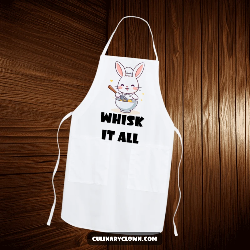 Funny Kawaii Rabbit Chef Apron: A cute and practical apron featuring a cartoon rabbit chef whisking ingredients, perfect for kitchen protection.