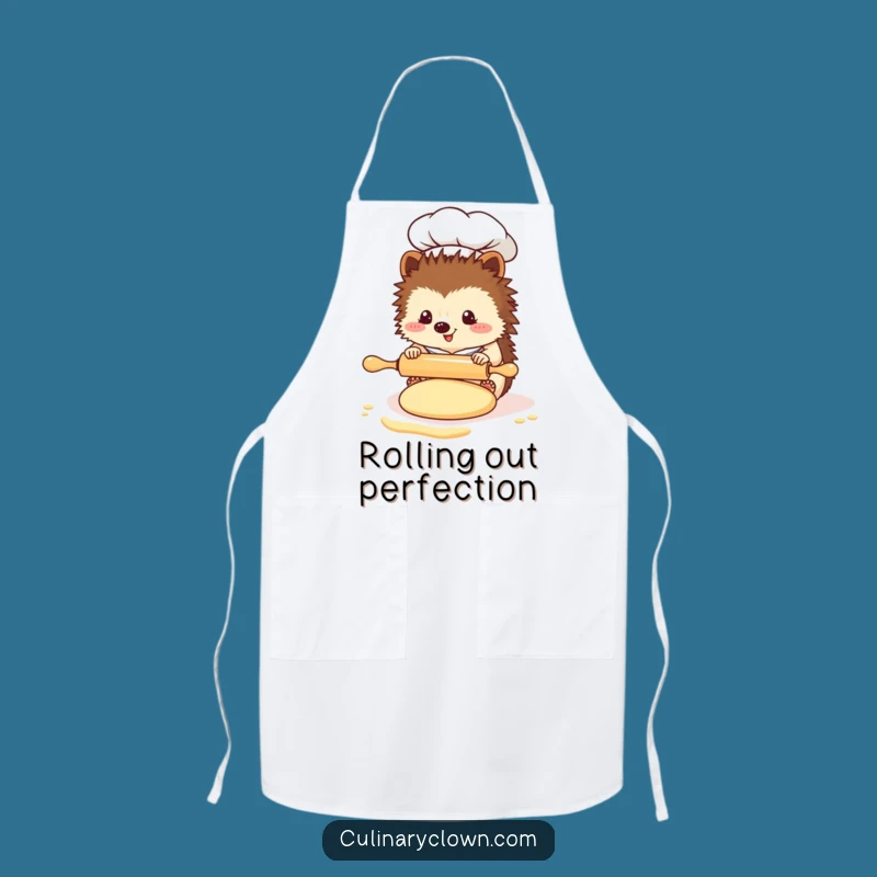 Funny Kawaii Hedgehog Chef Apron: Tiny Rolling Pin Baking Fun, Practical Funny Gift for Cooks