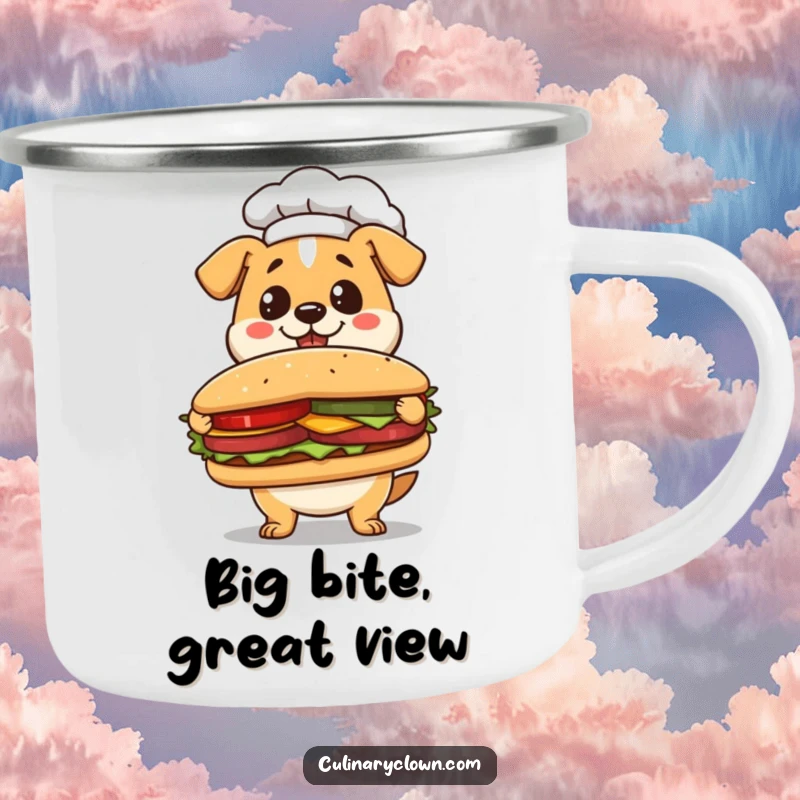 Funny Kawaii Dog Chef Camping Mug: Cute dog chef ready for adventure, perfect for campfire cooking.