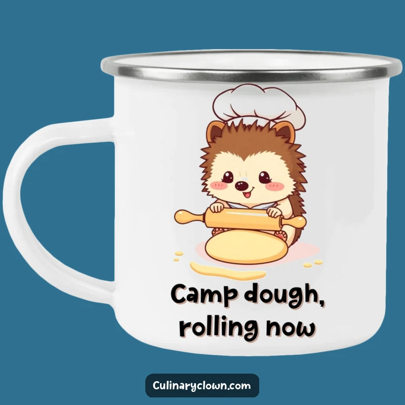 Funny Kawaii Hedgehog Chef Camping Mug: Sturdy Rolling Pin Mug, Great Funny Gift for Outdoors