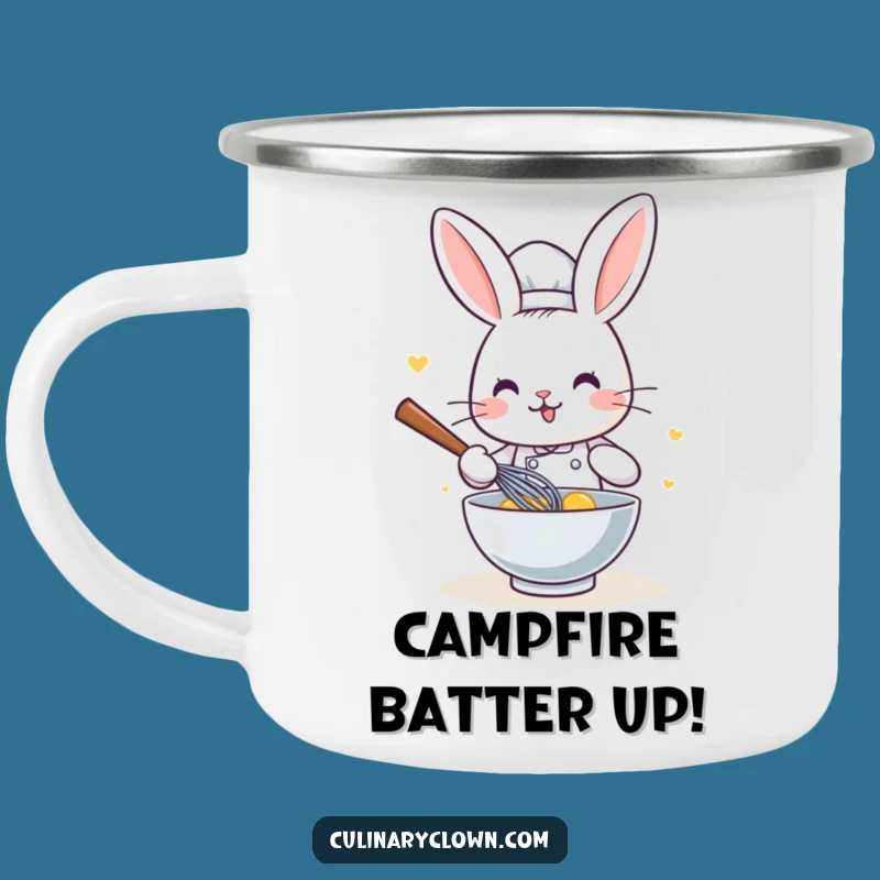 Funny Kawaii Rabbit Chef Camping Mug: Cute Whisking Bunny Enamel Cup, Ideal Funny Gift