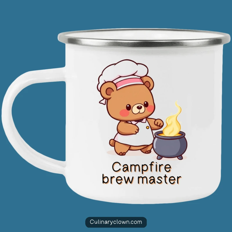 Funny Bear Chef Camping Mug: Cauldron Stirrer Enamel Mug, Adventurous Cute Funny Gift