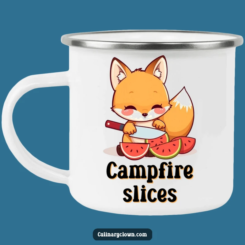 Funny Kawaii Fox Fruit Slicing Camping Mug - Hilarious Outdoor Healthy Drinkware