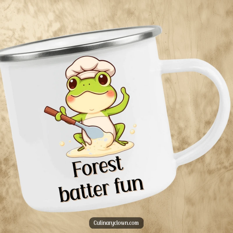 Funny Kawaii Frog Chef Camping Mug: Cute frog chef ready for adventure, perfect for camp coffee.
