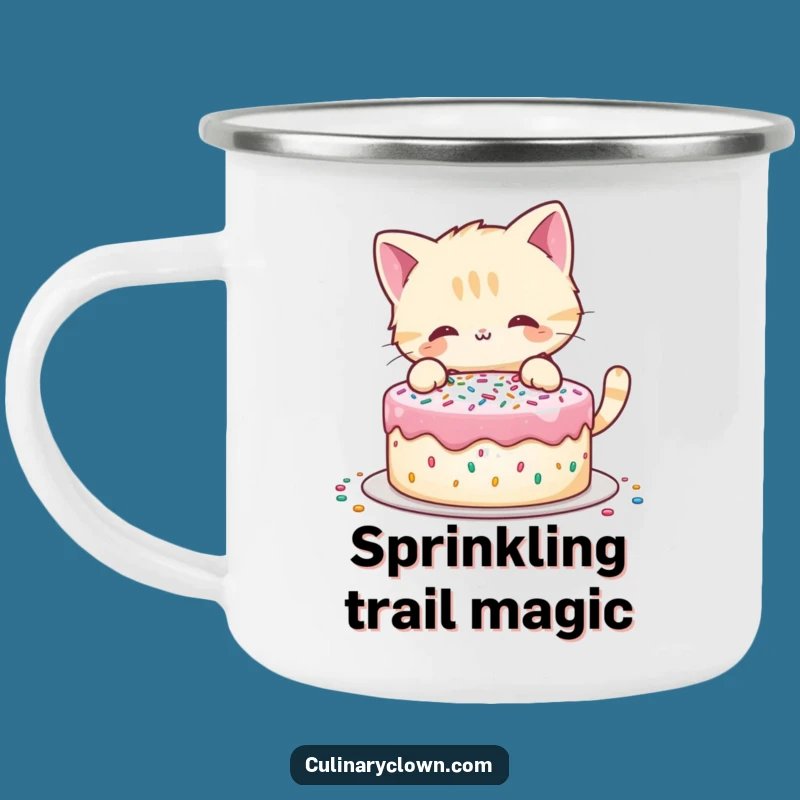 Funny Cat Decorating Cake Camping Mug: Adventure-Ready & Hilarious Dessert Cup!