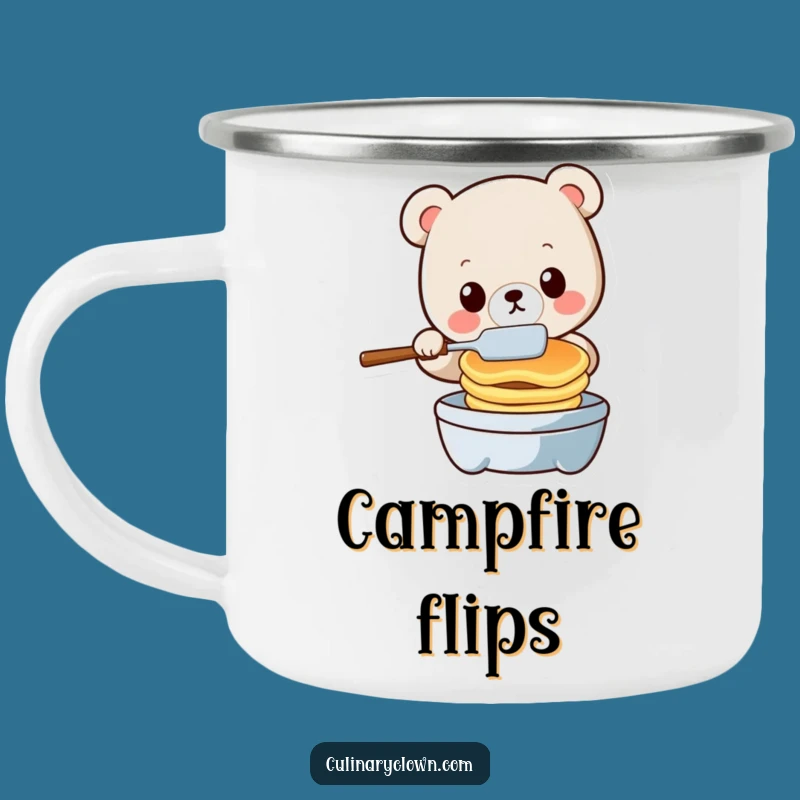 Funny Kawaii Bear Flipping Pancakes Camping Mug - Hilarious Outdoor Drinkware