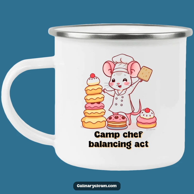 Funny Kawaii Mouse Chef Camping Mug: Sturdy Pastry Tower Mug, Great Funny Gift for Outdoors