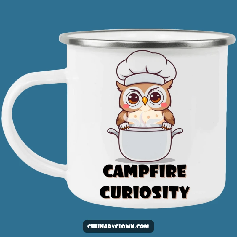 Funny Kawaii Owl Chef Camping Mug: Curious Steaming Pot Enamel Cup, Ideal Funny Gift