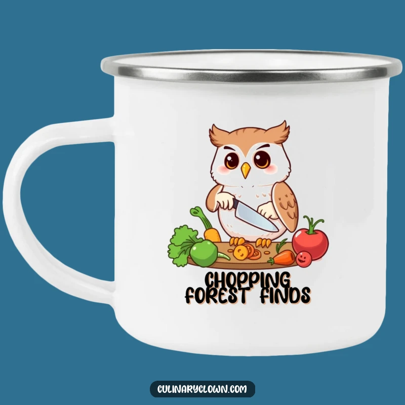 Funny Owl Chopping Veggies Camping Mug: Adventure-Ready & Hilarious Chef Cup!