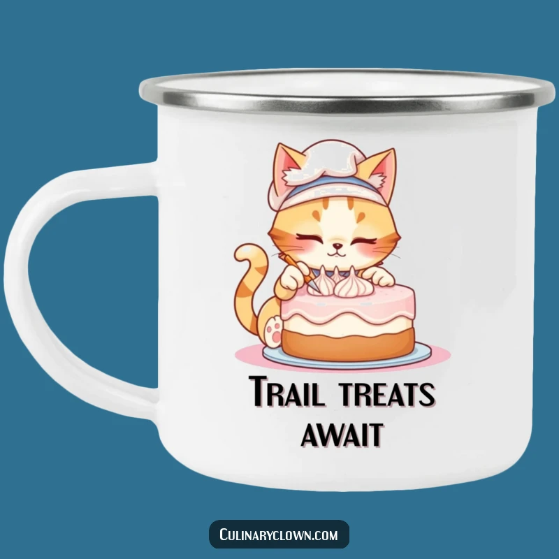 Funny Cat Chef Enamel Camping Mug - Adventure Ready Baking Fun