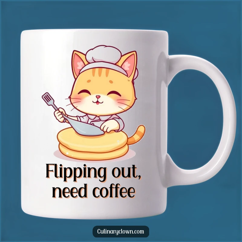 Funny Kawaii Cat Chef Pancake Flip Struggle Mug: A Hilarious Gift for Bakers