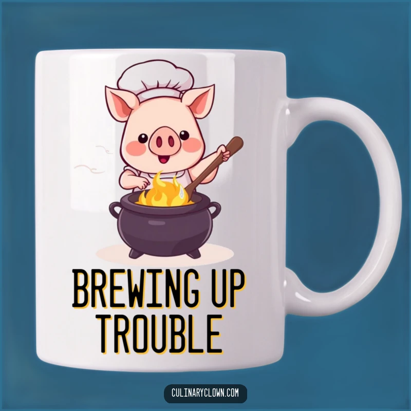 Funny Kawaii Pig Chef Cauldron Stirring Mug: Enchanting Brews and Hilarious Gifts