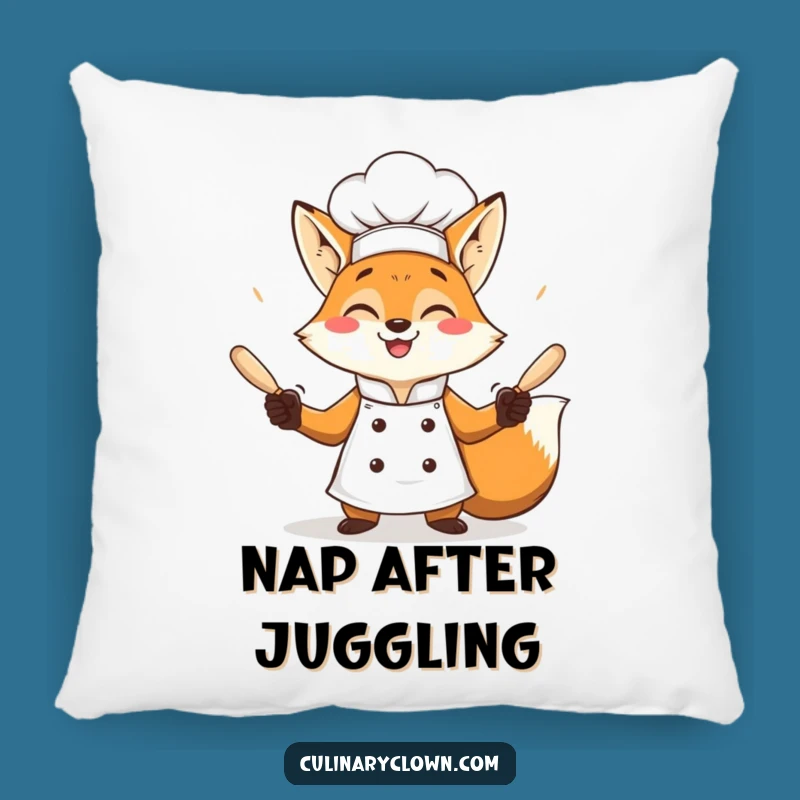 Funny Fox Chef Juggling Pillow: Comfort with a Side of Kitchen Chaos