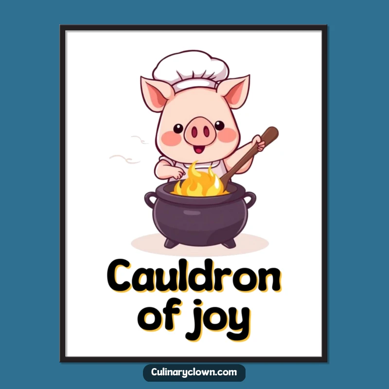 Funny Kawaii Pig Chef Cauldron Digital Print: Instant Magical Wall Decor
