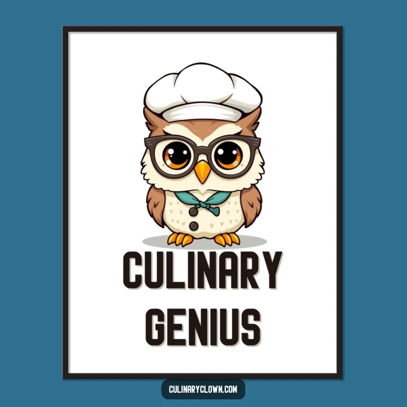 Funny Kawaii Owl Chef Digital Art: Instant Wisdom! Scholar Decor, Whimsical Funny Gift Download