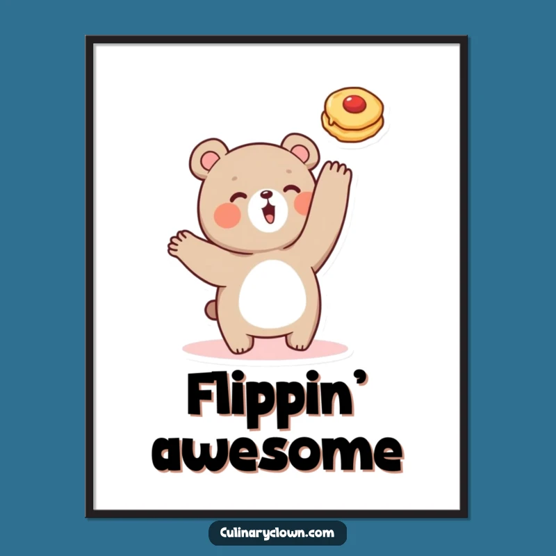 Funny Bear Pancake Flipping Digital Art: Hilarious Breakfast Decor for Your Walls!