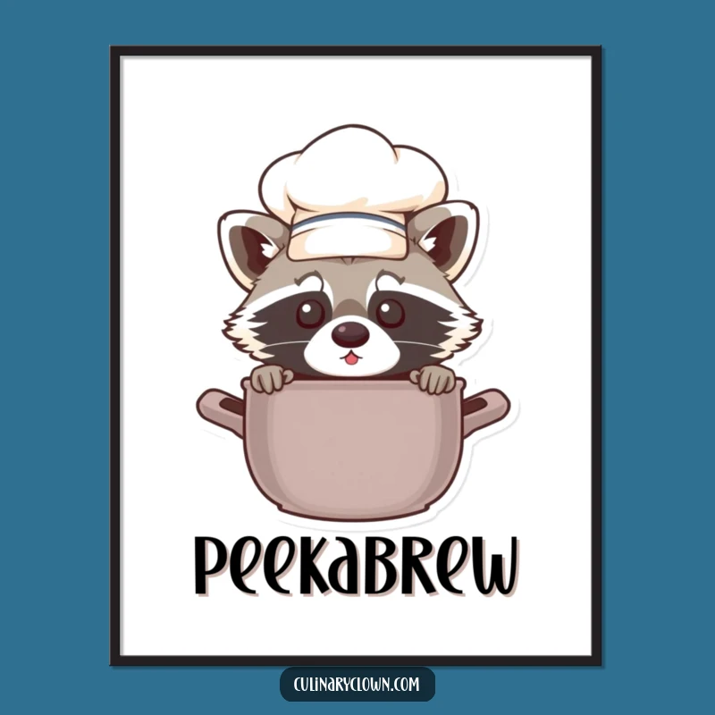 Funny Chef Raccoon Digital Art: Adorable Peek-a-Boo Kitchen Decor