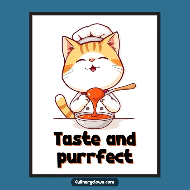 Funny Kawaii Cat Chef Digital Art - Printable Giggling Gourmet Decor
