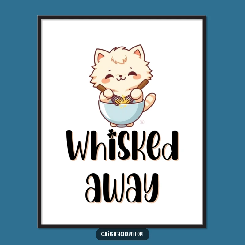 Funny Kawaii Cat Whisking Batter Digital Art - Hilarious Printable Baking Decor
