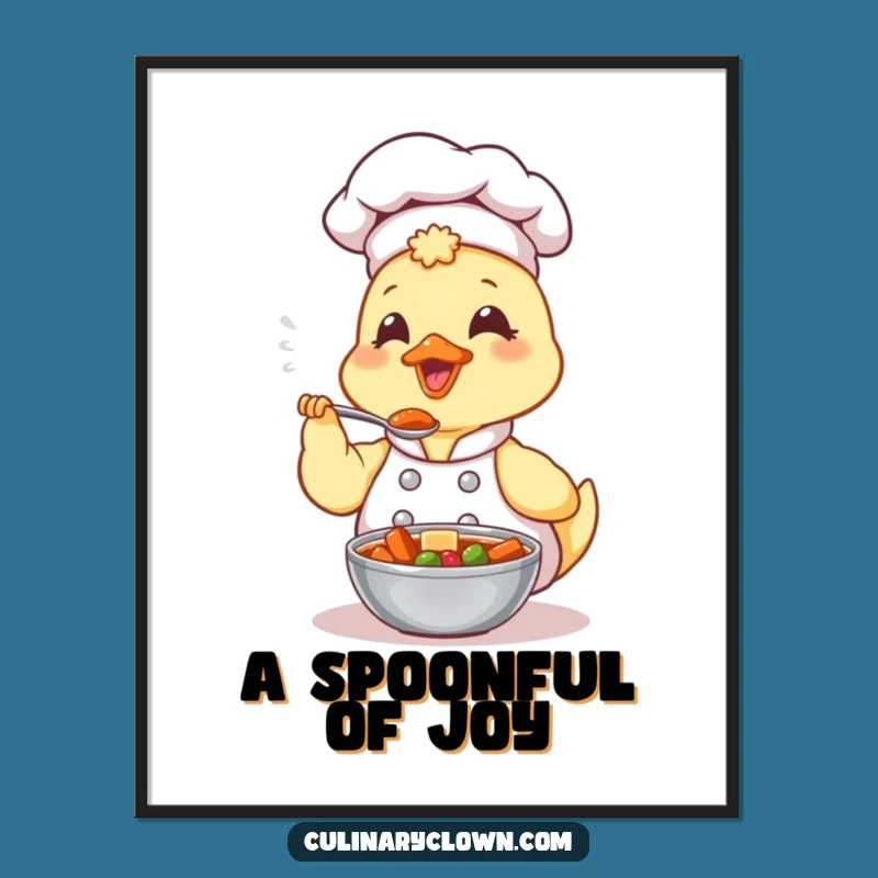 Funny Kawaii Duck Chef Digital Art: Adorable Stew Tasting Print, Instant Funny Gift Download