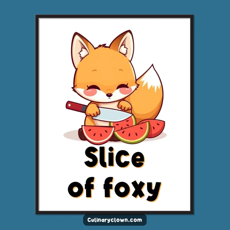 Funny Kawaii Fox Fruit Slicing Digital Art - Hilarious Printable Healthy Decor