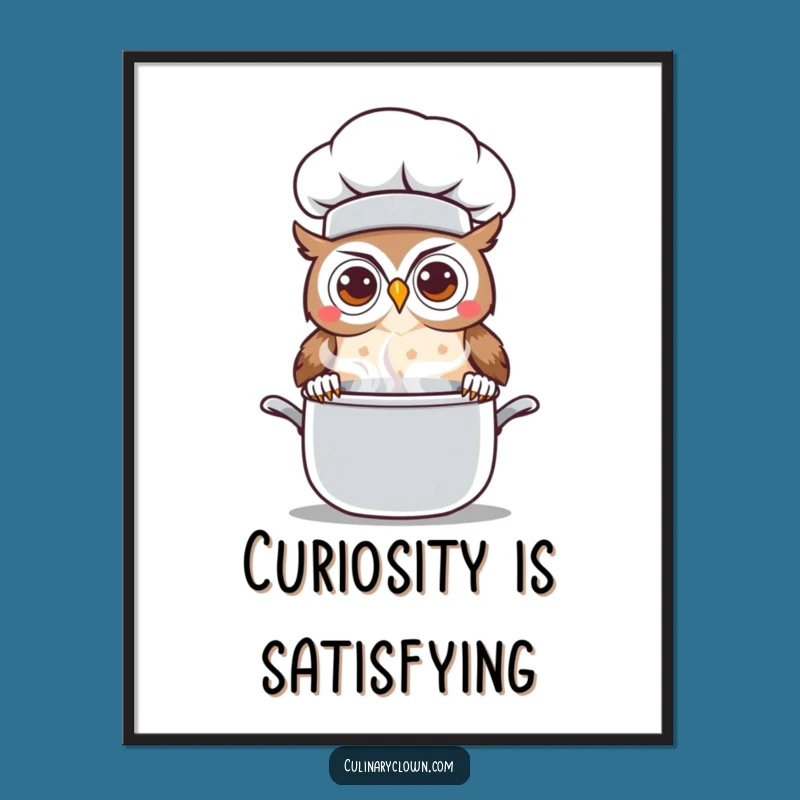 Funny Kawaii Owl Chef Digital Art: Curious Steaming Pot Printable, Perfect Funny Gift