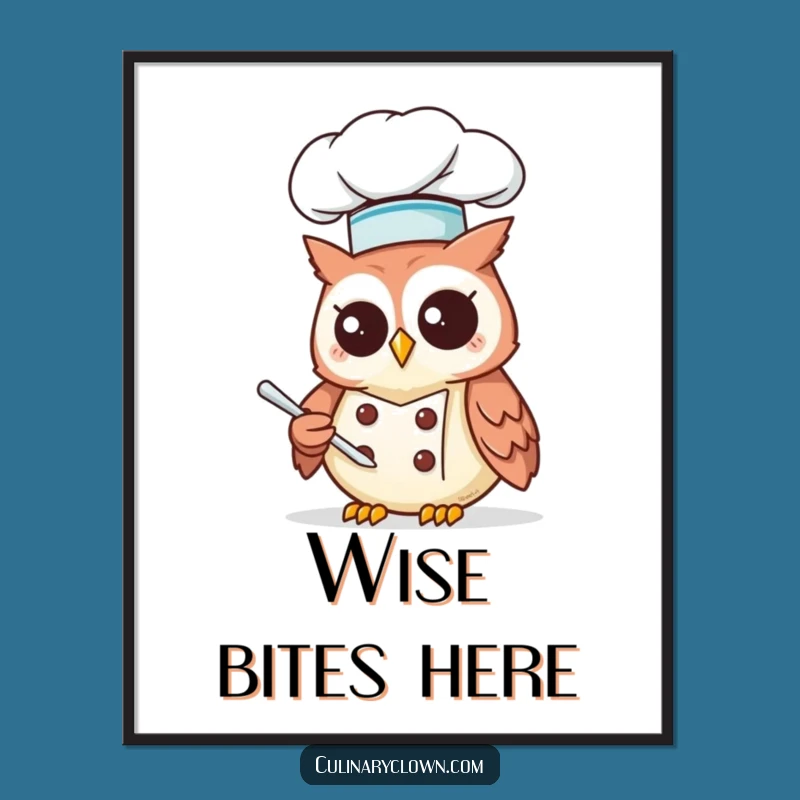 Funny Kawaii Owl Chef Digital Art: Instant Culinary Cheer for Your Walls