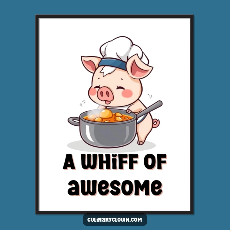 Funny Kawaii Pig Chef Digital Art: Instant Culinary Curiosity for Walls