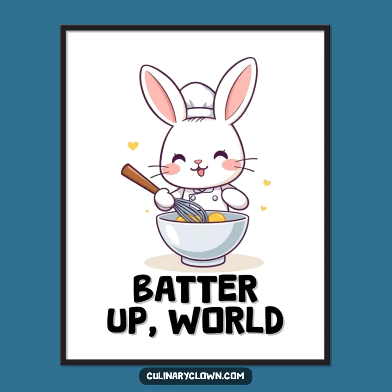 Funny Kawaii Rabbit Chef Digital Art: Cute Whisking Bunny Printable, Perfect Funny Gift
