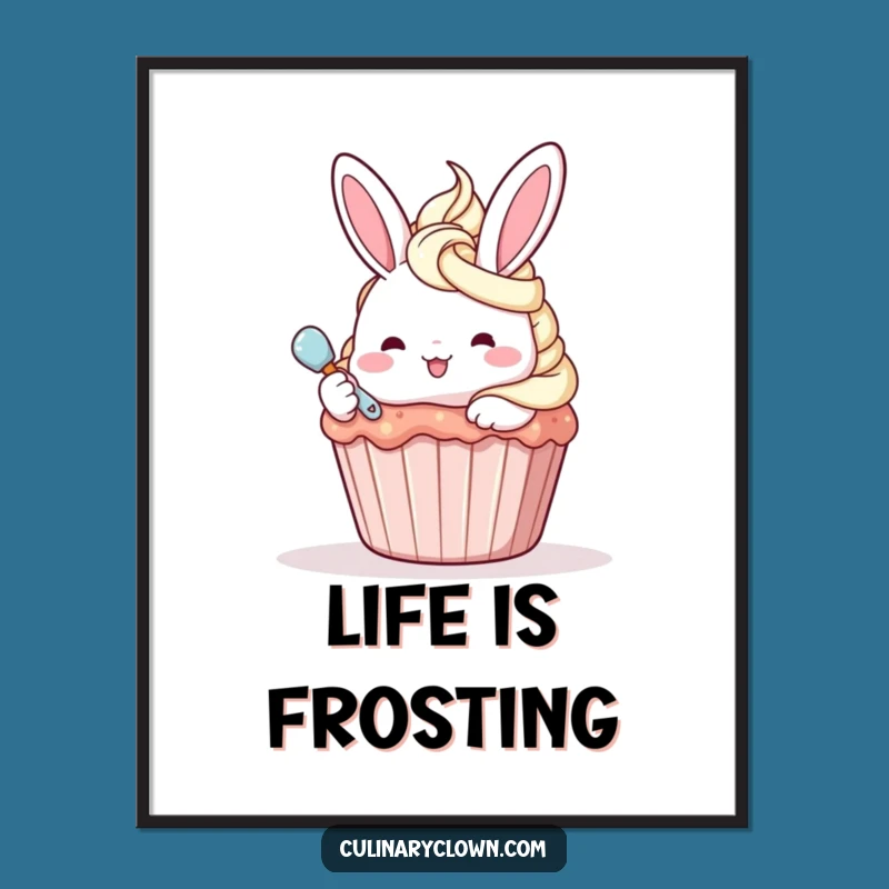 Funny Kawaii Bunny Frosting Cupcake Digital Art - Hilarious Printable Sweet Decor