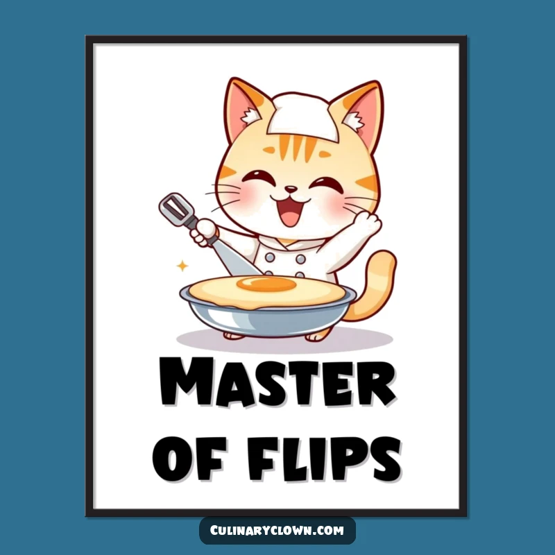 Funny Cat Chef Digital Art: Pancake Flip Downloadable Print, Unique Feline Funny Gift