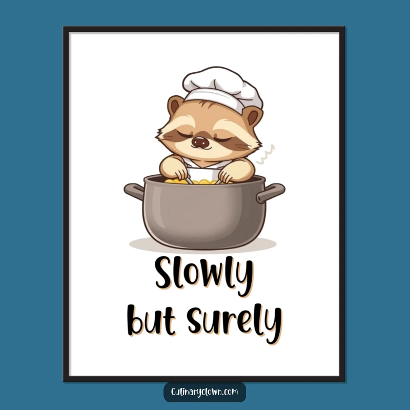Funny Sloth Chef Digital Print: Slow Art for Relaxed Spaces, Gift