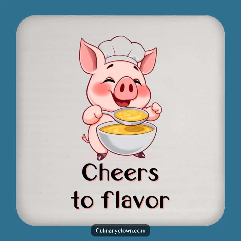 Funny Pig Chef Soup Coaster Set: Protect Surfaces with Chef Art
