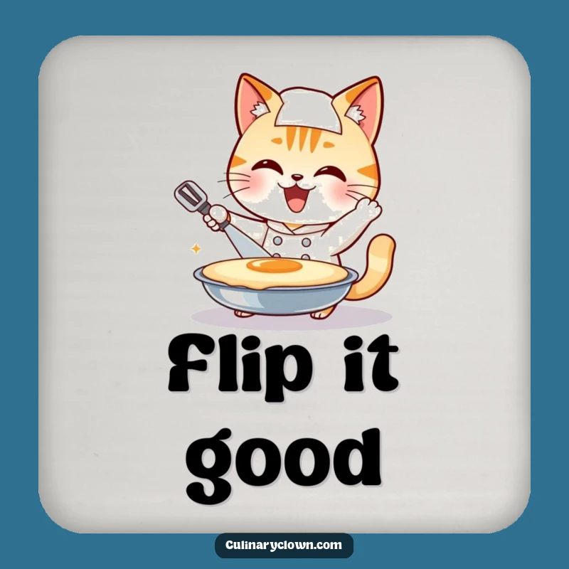 Funny Cat Chef Coaster: Pancake Flip Protector, Quirky Feline Funny Gift
