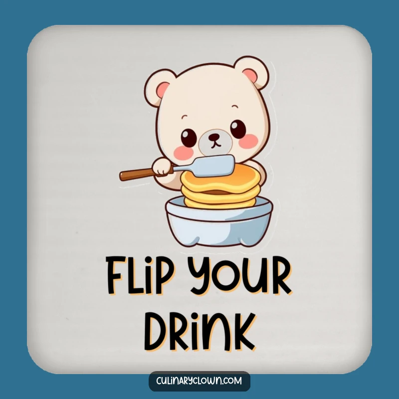Funny Kawaii Bear Flipping Pancakes Coaster - Hilarious Tabletop Protection Gift
