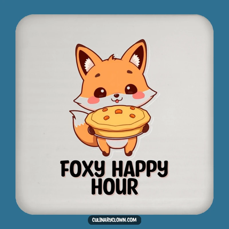 Funny Fox Presenting Pie Coaster: Protect Surfaces with Hilarious Dessert Art!