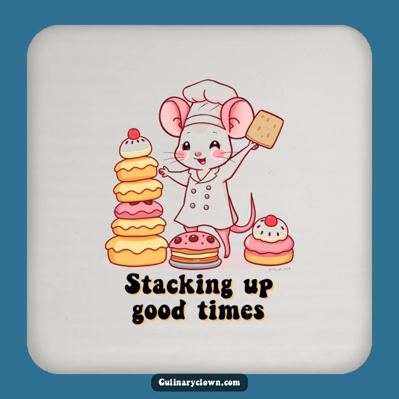 Funny Kawaii Mouse Chef Coaster: Cute Pastry Tower Protector, Perfect Funny Gift for Tables