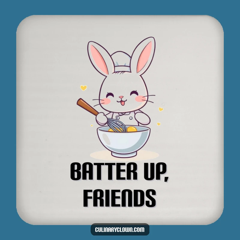 Funny Kawaii Rabbit Chef Drink Coaster: Cute Whisking Bunny Protector, Perfect Funny Gift