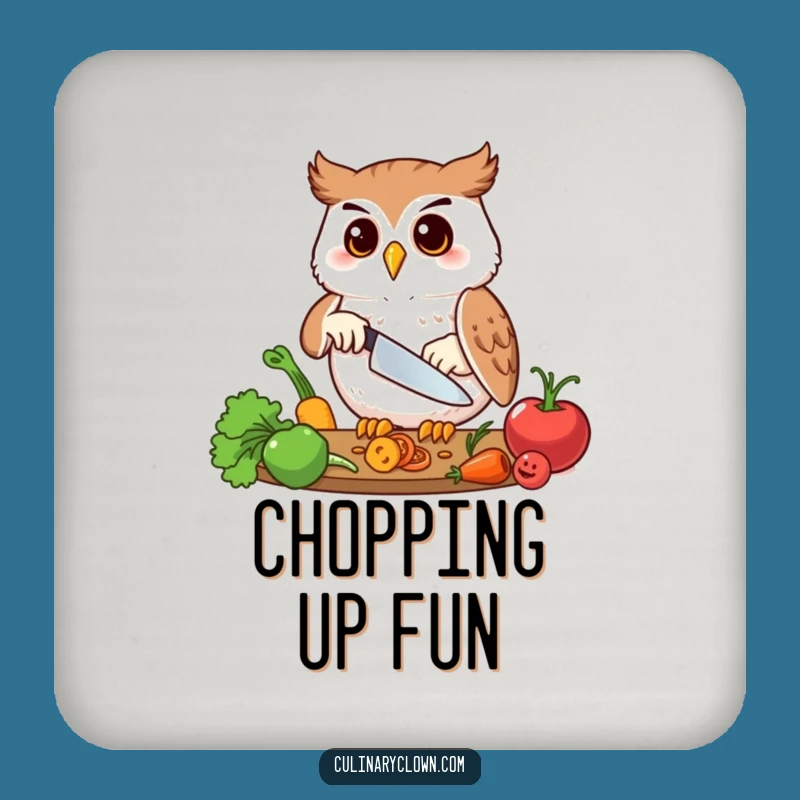 Funny Owl Chopping Veggies Coaster: Protect Surfaces with Hilarious Chef Art!