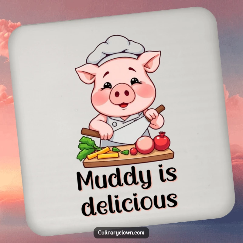 Funny Pig Chef Coasters: Smiling pig chefs intensely chop vegetables, providing stylish protection for tables.