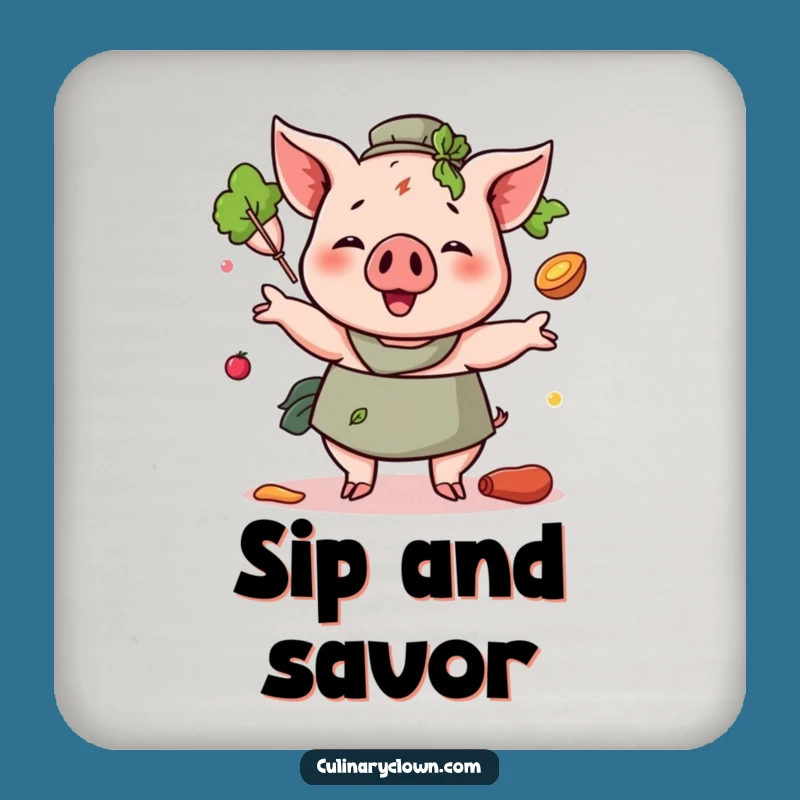 Funny Pig Juggling Ingredients Coaster: A Hilarious Touch for Your Table