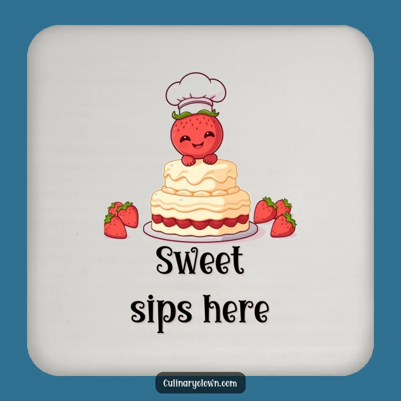 Funny Strawberry Chef Drink Coaster: Protect Surfaces with Sweet Baking Art