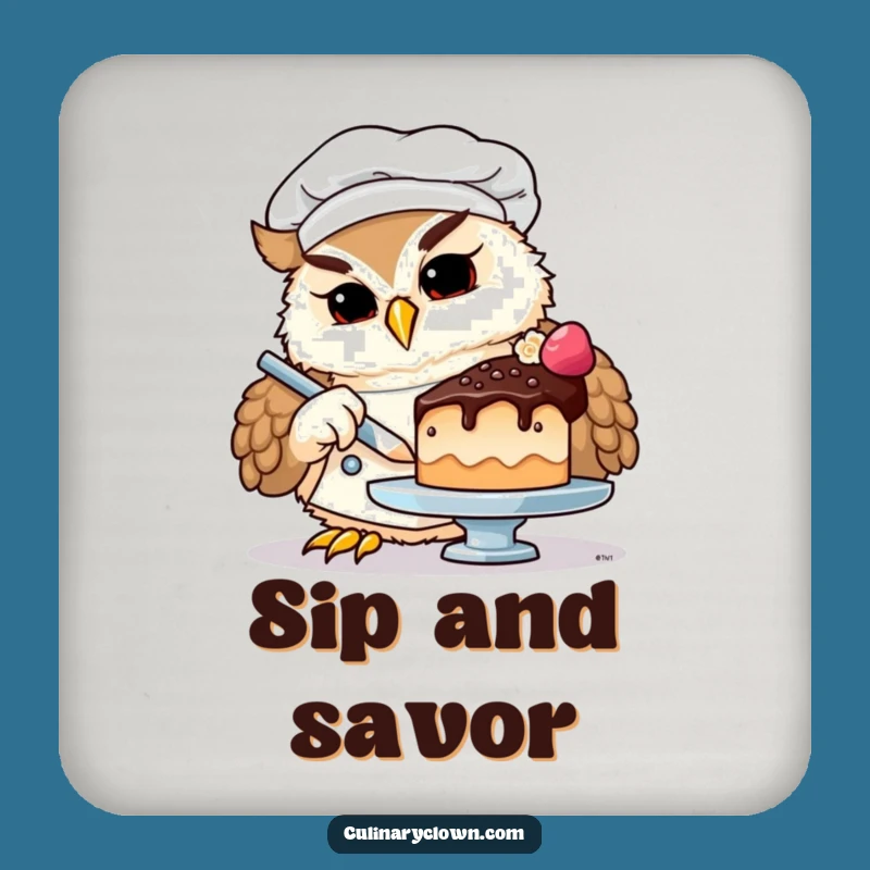 Funny Owl Chef Coaster: Protect Surfaces, Tiny Cake Decorator, Gift