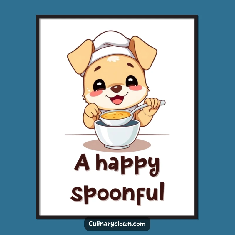 Funny Puppy Chef Soup Tasting Poster - Wholesome Kitchen Art