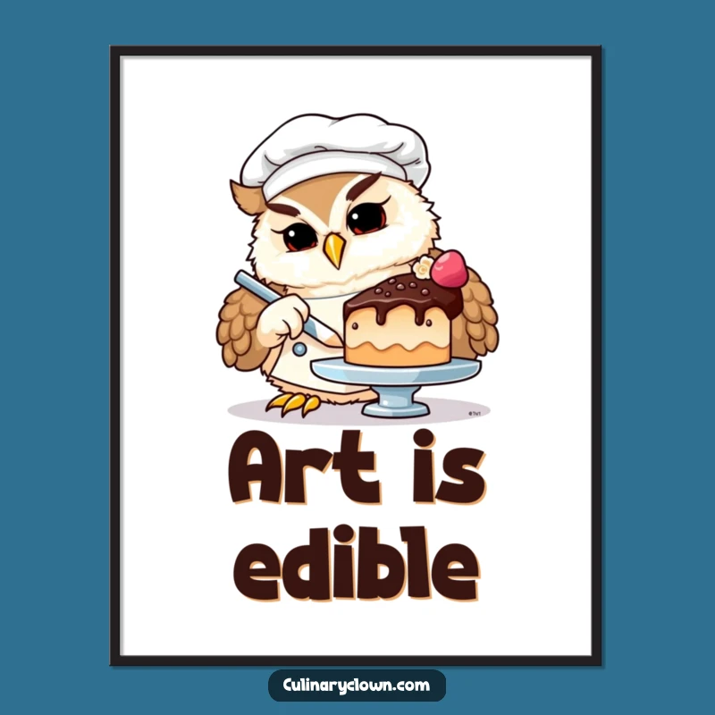 Funny Owl Chef Poster: Determined Art for Tiny Cake Decorators, Gift Idea
