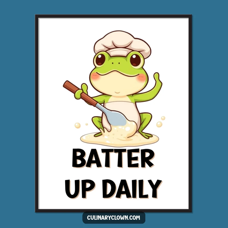 Funny Kawaii Frog Chef Poster: Decorate with Batter-Splashing Joy